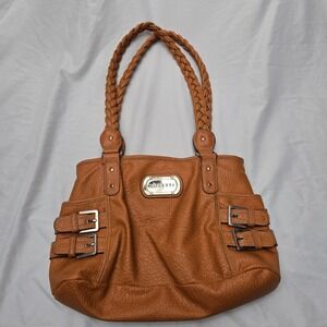 Vtg Y2K Rosetti Faux Leather Medium Orange Double Braided Handles Purse Handbag